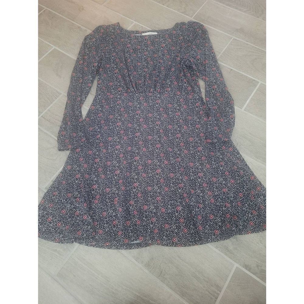 Loft Womens Navy Blue Red Floral Ditsy Long Sleeve Fit Flare Dressβ Size 10